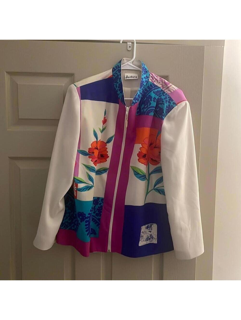 Vintage Jordana Colorful Floral Long Sleeve Full Zip Jacket Blazer 80s Retro